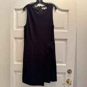 LOFT NWT Ladies size 14 sleeveless black defined waist/faux wrap dress with tie.